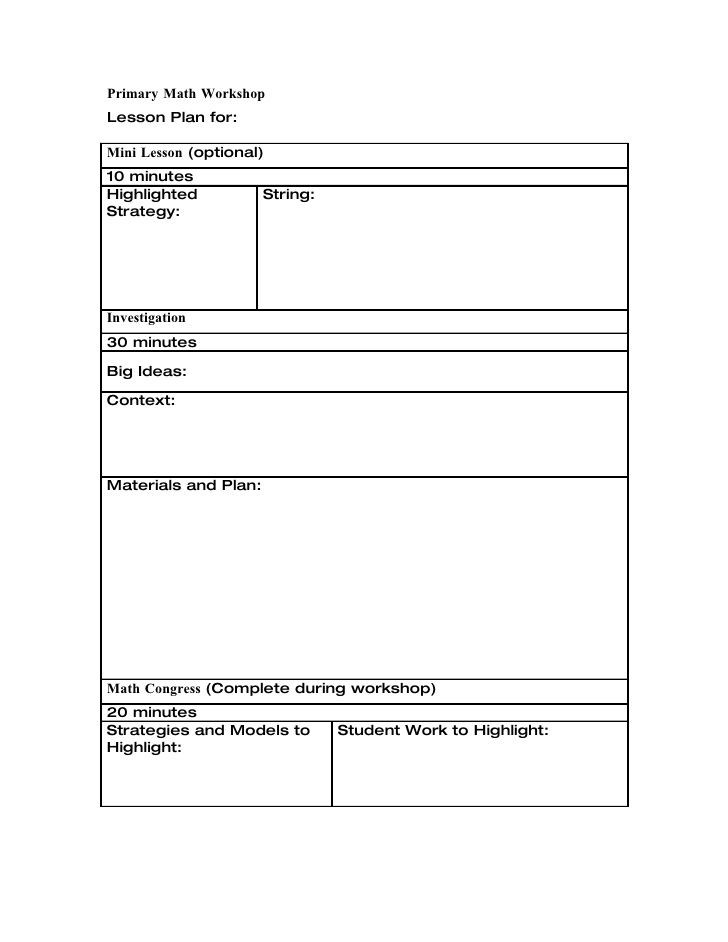 Elementary Math Lesson Plan Template Primary Math Workshop Lesson Plan for Mini Lesson Optional