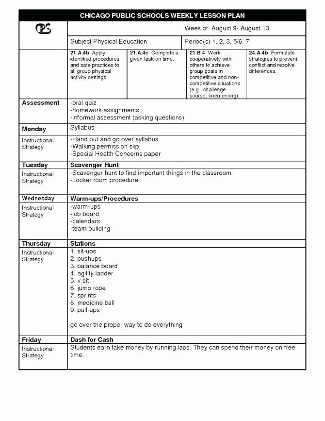 Elementary Pe Lesson Plan Template Pe Lesson Plan Template Fresh High School Physical Education