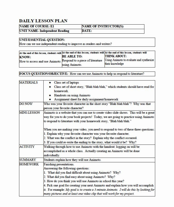 Essential Question Lesson Plan Template Lesson Plan Template for College Instructors New Lesson Plan