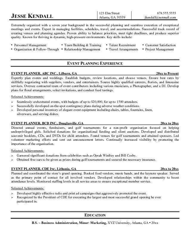 Event Planner Resume Template Cv Experienced event Planner Resume Example