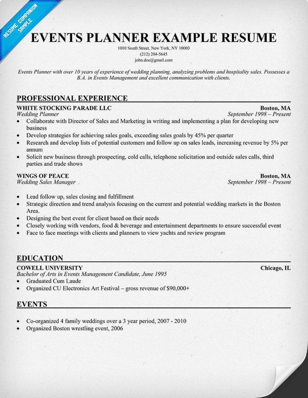Event Planner Resume Template event Planner Resume
