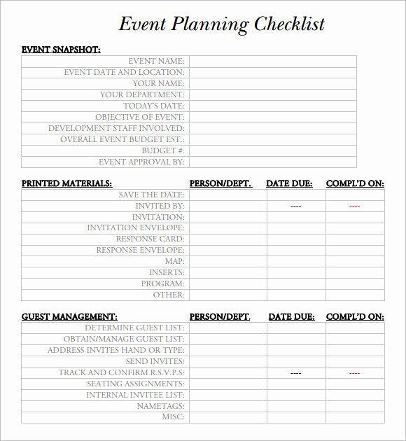 Event Planning Checklist Template Free event Planning Checklist Template Unique Free 16 Sample