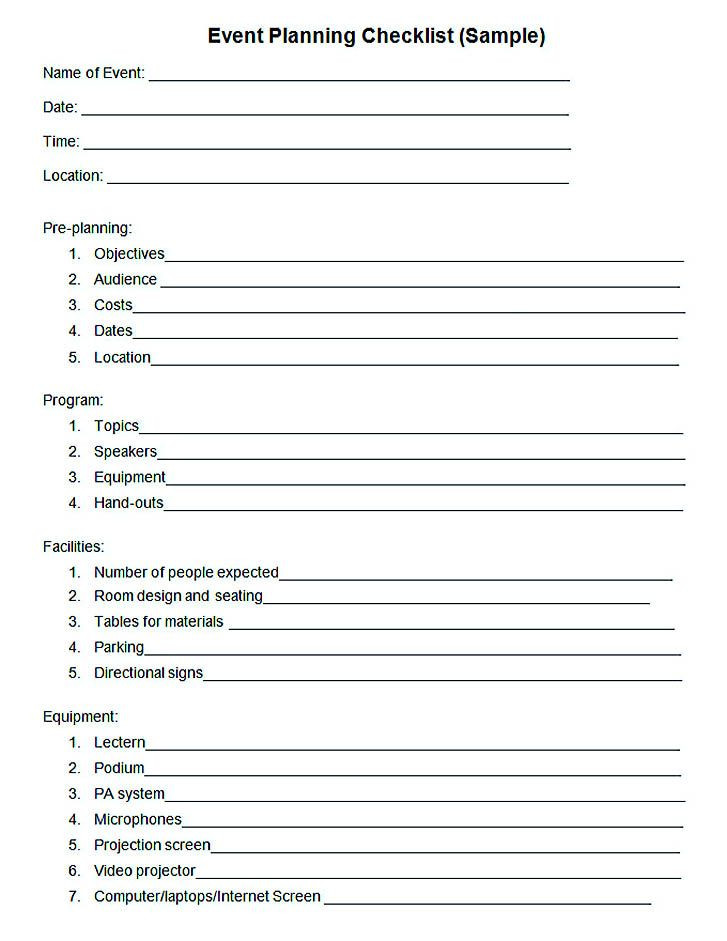 Event Planning form Template Editable Blank event Planning Checklist Template Word Doc
