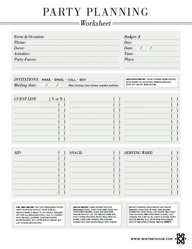 Event Planning form Template Party Planning Worksheet Life Business Creativity