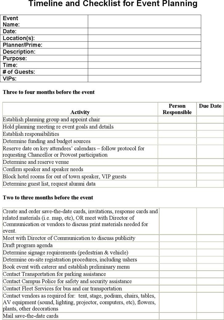 Event Planning form Template Timeline and Checklist for event Planning