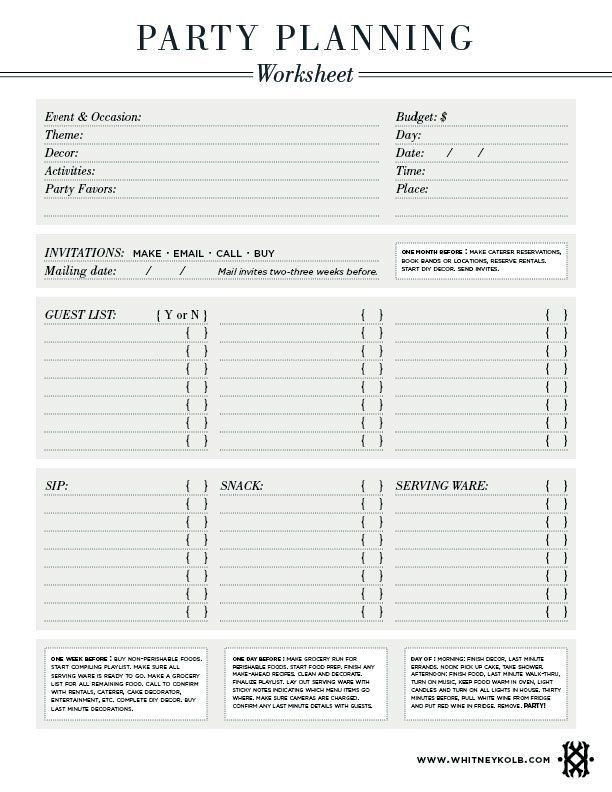 Event Planning Worksheet Template Party Planning Worksheet Whitney English