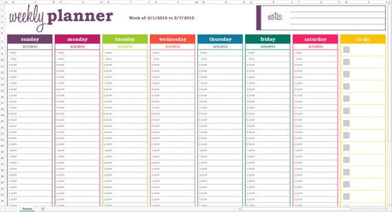 Excel Daily Planner Template Dynamic Weekly Planner Excel Template