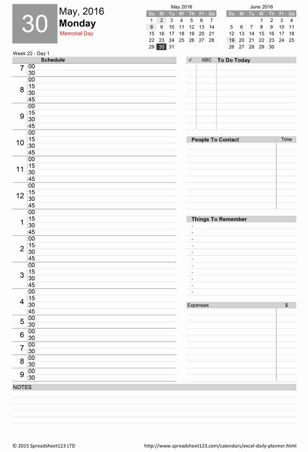 Excel Daily Planner Template Excel Daily Schedule Template Best Printable Daily