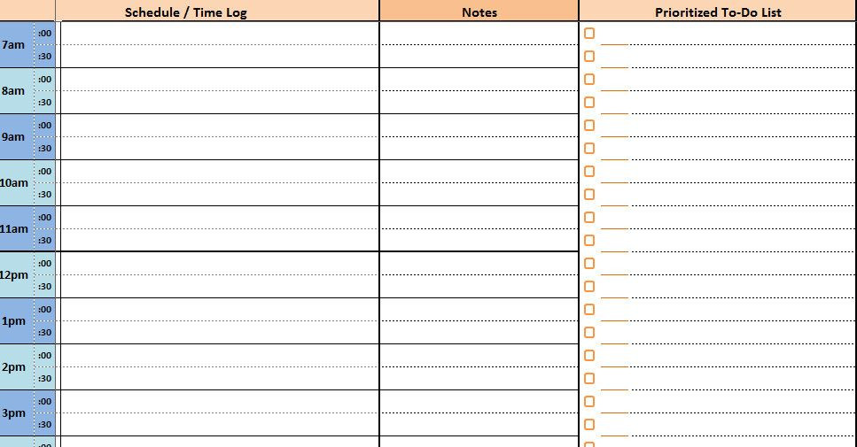 Excel Daily Planner Template Free Printable Daily Excel Planner