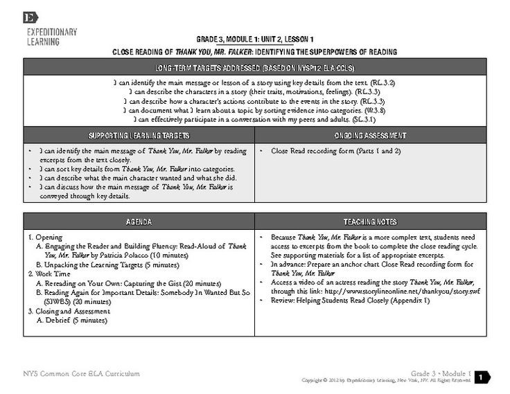 Expeditionary Learning Lesson Plan Template Close Reading Of Thank You Mr Falker Identifying the