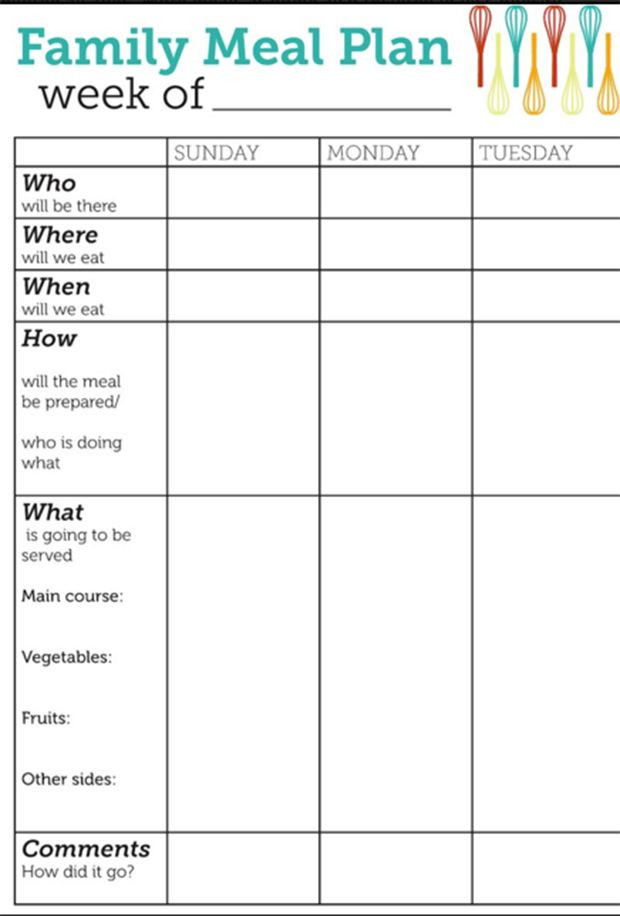 20 Family Meal Planner Template