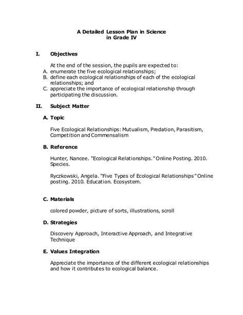 Five E Lesson Plan Template A Detailed Lesson Plan In Science In Grade Iv I Objectives