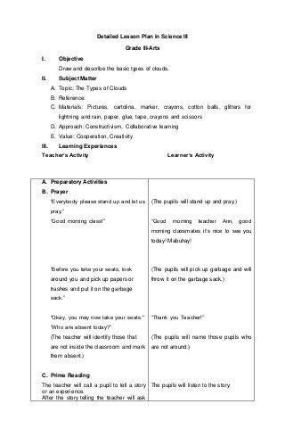 Five E Lesson Plan Template Detailed Lesson Plan In Science Iii Basic Types Of Clouds