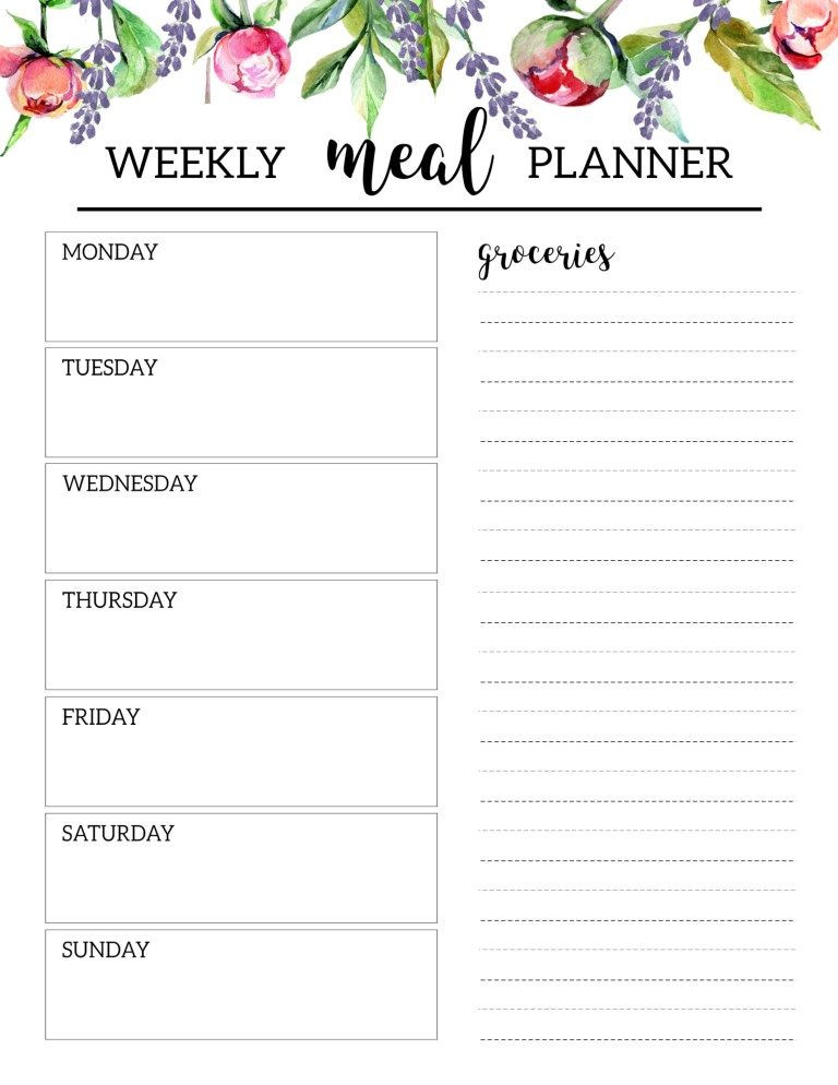 Free Printable Meal Planner Template Floral Free Printable Meal Planner Template