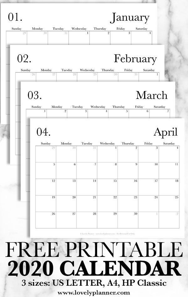 Free Printable Monthly Planner Template Free Printable 2020 Monthly Calendar Classic Lovely