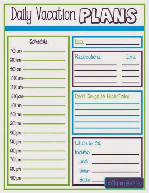 Free Printable Vacation Planner Template Mommy Quickies Daily Vacation Schedule