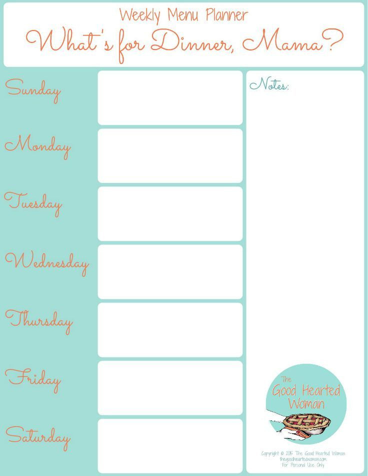 Free Weekly Menu Planner Template Printable Weekly Menu Planner