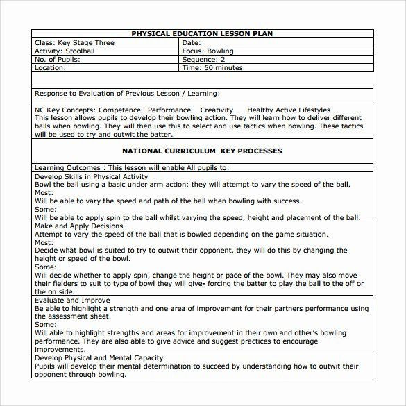 Fundamental Five Lesson Plan Template Physical Education Lesson Plan Template Awesome Sample