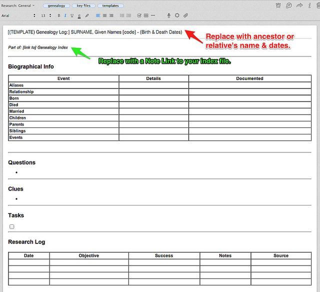 Genealogy Research Plan Template Evernote for Genealogy Research Logs and Note Links