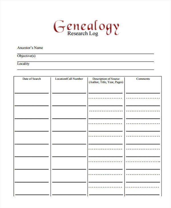 Genealogy Research Plan Template Research Log Templates