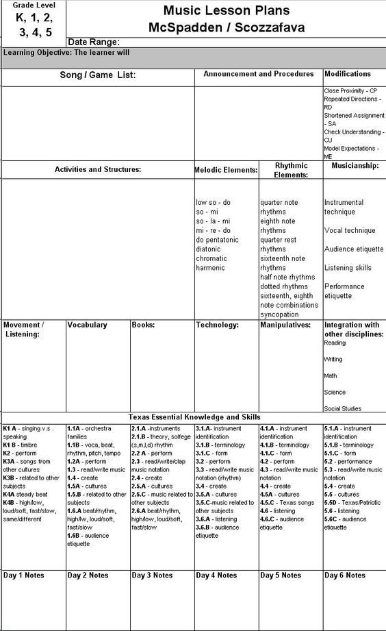 General Music Lesson Plan Template Great Idea for Music Lesson Plan Template Typical