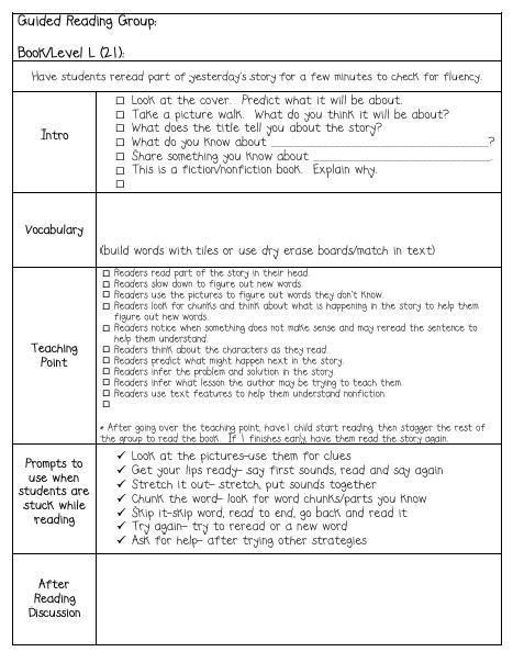 Guided Reading Planning Template Guided Reading Templates