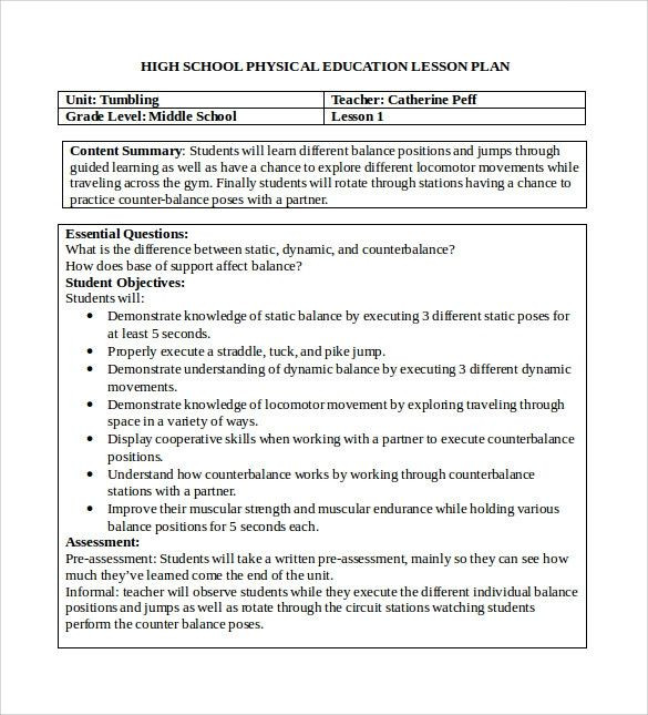 Health Education Lesson Plan Template Physical Education Lesson Plan Template Awesome Sample