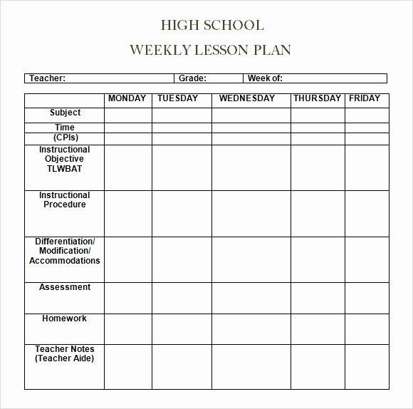 High School Lesson Plan Template Lesson Plan format Template Unique Free 7 Sample Weekly