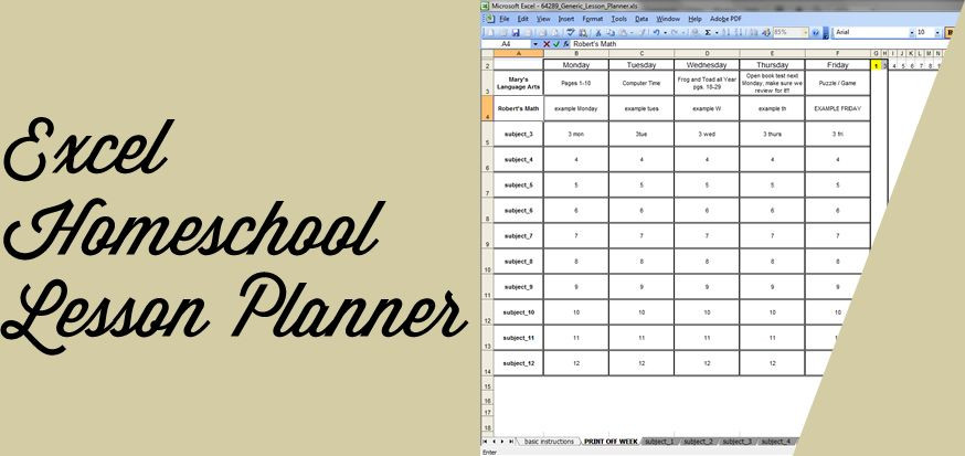 Homeschool Lesson Plan Template Excel Excel Homeschool Lesson Planner Simple Raight to the