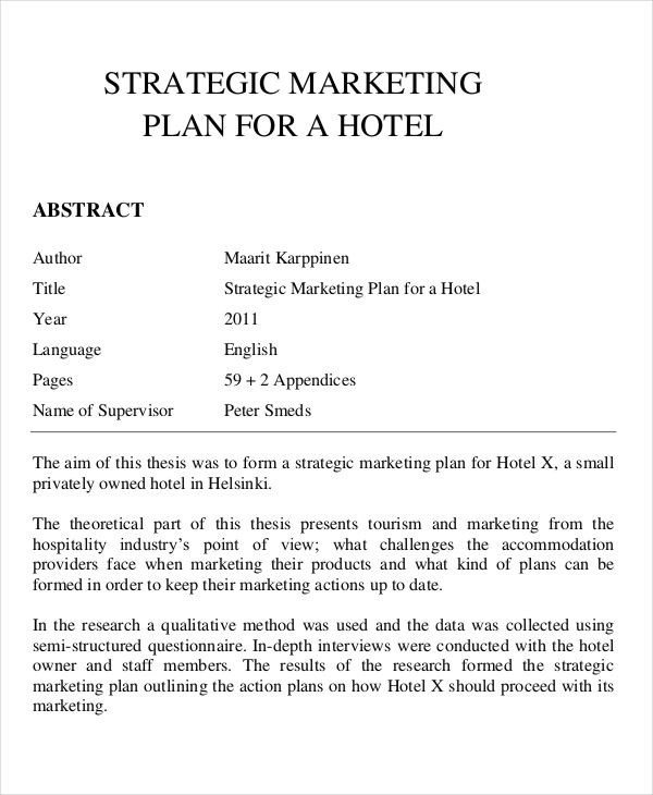 Hotel Marketing Plan Template Strategic Marketing Plan for A Hotel