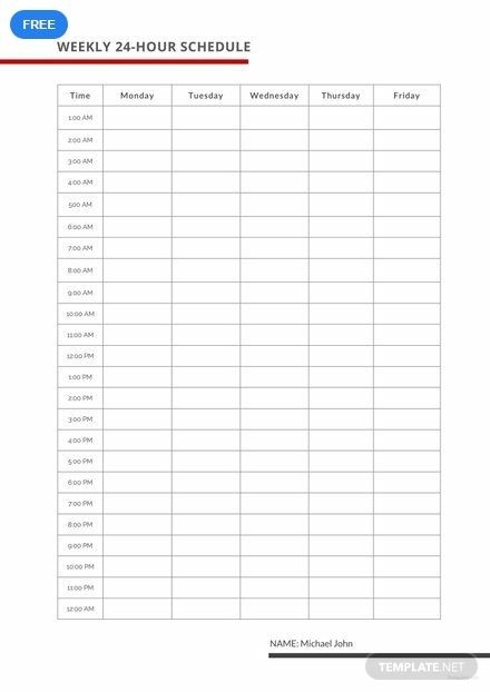 Hourly Planner Template Free Weekly 24 Hour Schedule Template Pdf