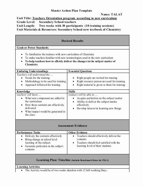 Individual Student Action Plan Template Sample Action Plan for Teachers