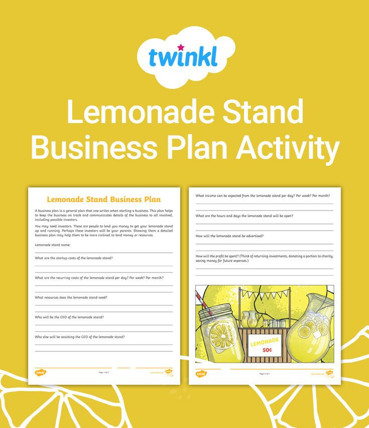 Lemonade Stand Business Plan Template 3rd Grade Lemonade Stand Business Plan Activity In 2020