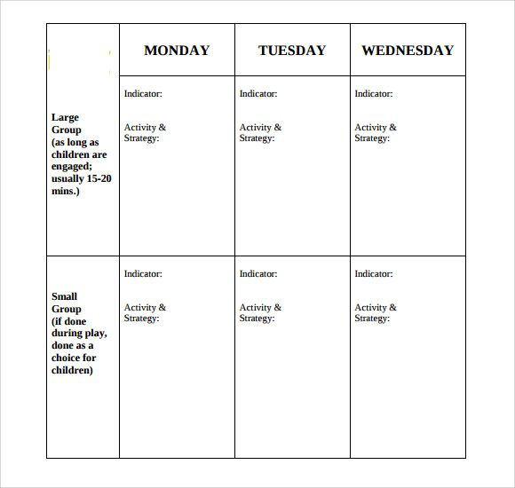 Lesson Plan for toddlers Template Blank toddler Lesson Plan Template