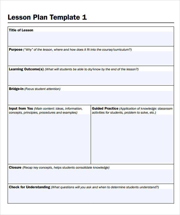 Lesson Plan Template Elementary Sample Simple Lesson Plan Template Word