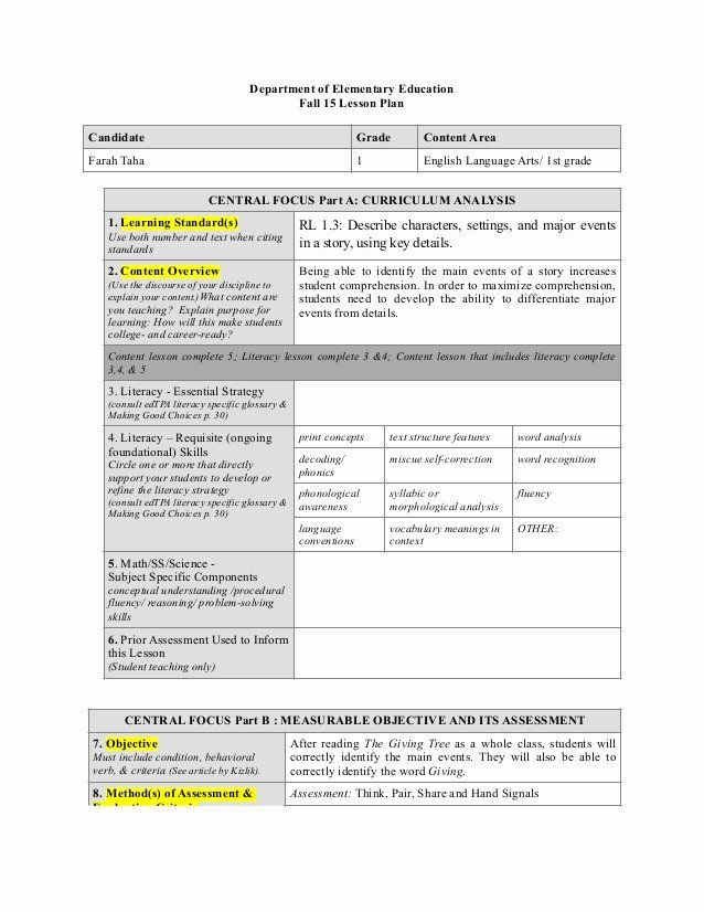 Lesson Plan Template for Edtpa Literacy Lesson Plan Template Fresh D Reading Lesson Plan