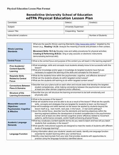 Lesson Plan Template for Edtpa Physical Education Lesson Plans Template Best 9 Physical