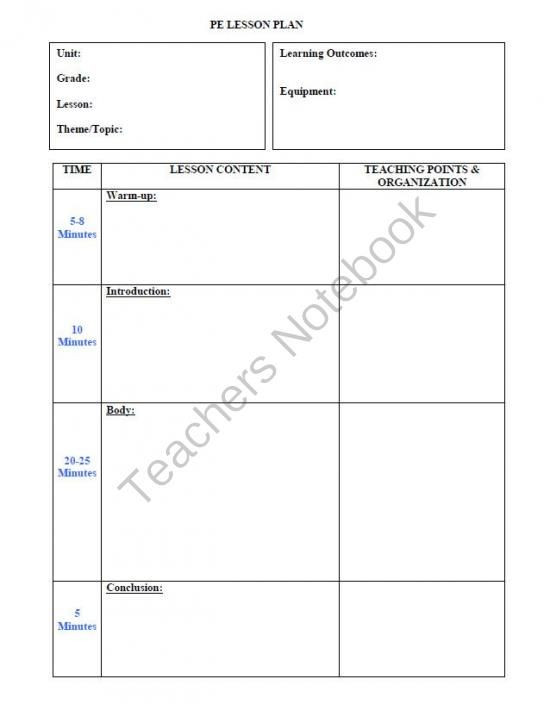 Lesson Plan Template for Elementary Teachers Notebook