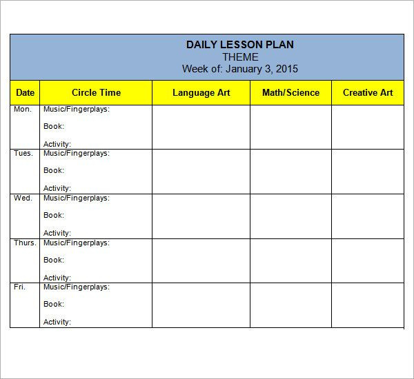 Lesson Plan Template for Kindergarten Preschool Lesson Plan Template 7 Download Free Documents In