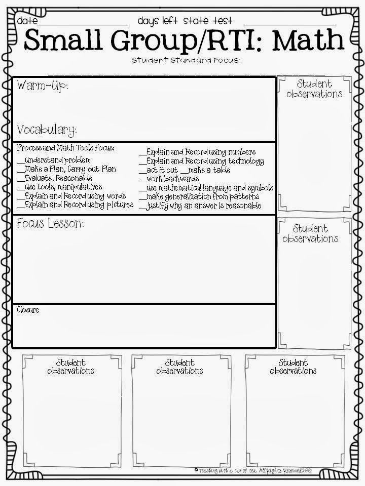 Lesson Plan Template for Math Teaching with A Cup Of Tea Small Group &amp; Interventions