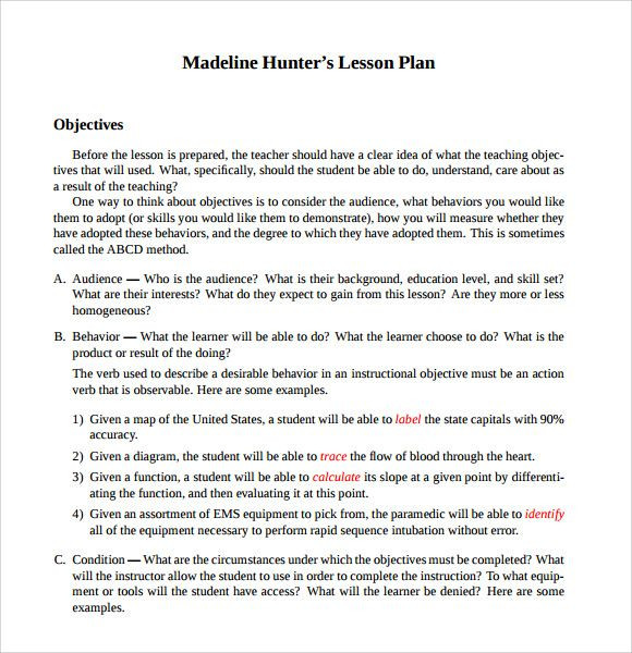 Lesson Plan Template Madeline Hunter Madeline Hunter Lesson Plan Template