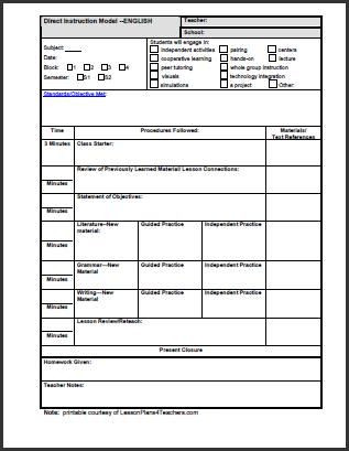Lesson Plan Template Middle School High School Lesson Plan Template 1