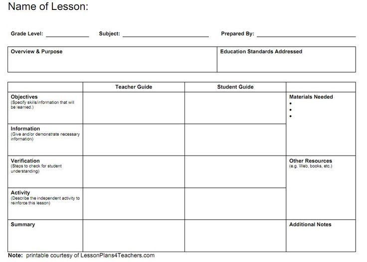 Lesson Plan Template Printable Teacher Lesson Plan Templates