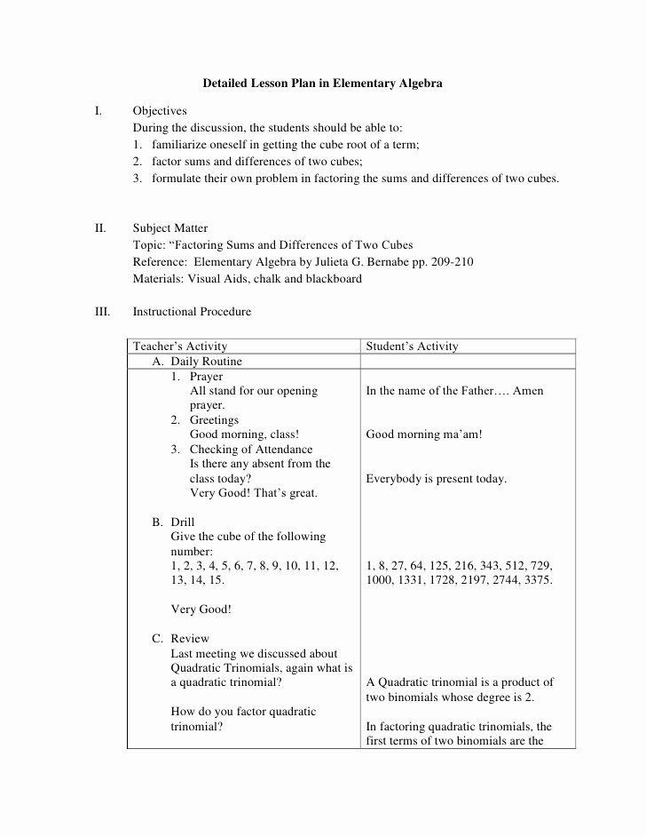 Lesson Plans for Elementary Template Lesson Plans Template Elementary Lovely Detailed Lesson Plan