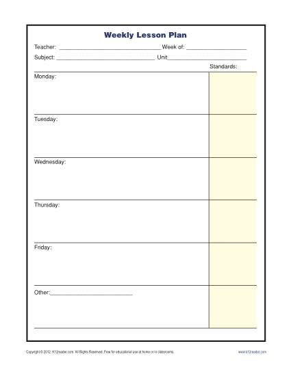 Lesson Plans Template for Elementary Weekly Lesson Plan Template with Standards Elementary In