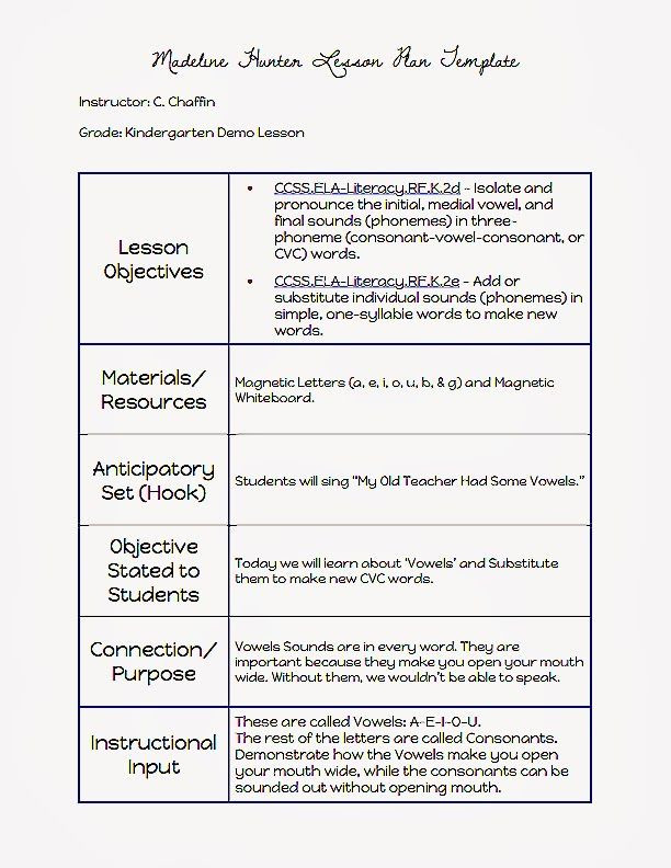 20 Madeline Hunter Lesson Plan Template