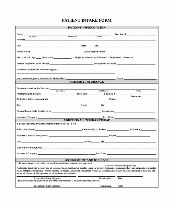 Massage therapy Treatment Plan Template New Patient Intake form Template Fresh New Patient Intake
