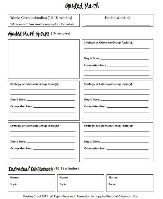 Math Workshop Lesson Plan Template Strategy Grouping Template for Math Workshop