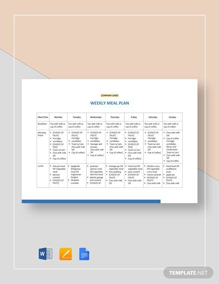 Meal Planning Template Google Docs Meal Plan Template In 2020