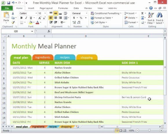 Menu Planner Template Free Meal Plan Spreadsheet Template Beautiful Free Monthly Meal